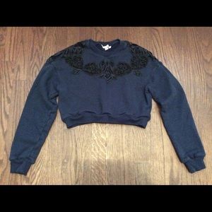 Jonathan Simkhai Cropped Lace Detail Sweatshirt XS